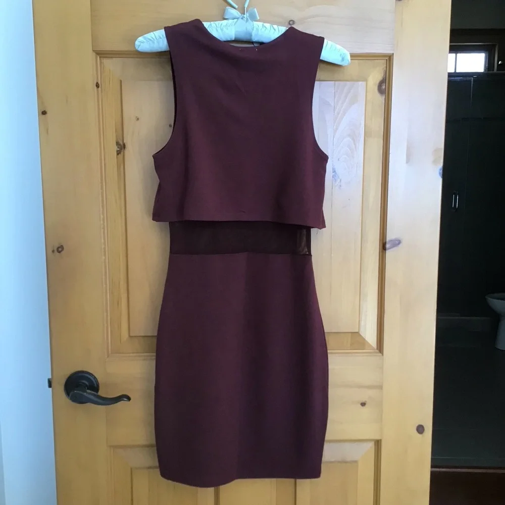 💥3/$10 Burgundy Dress with Sheer Mid-Section - Picture 2 of 7